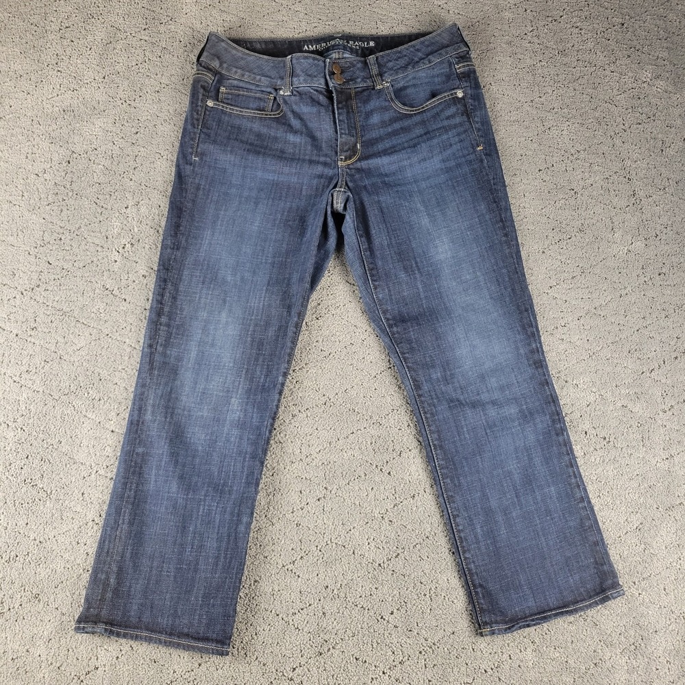 American Eagle Jeans Womens 12 Blue Artist Crop Stretch Dark Wash Mid Rise Denim - Picture 1 of 8
